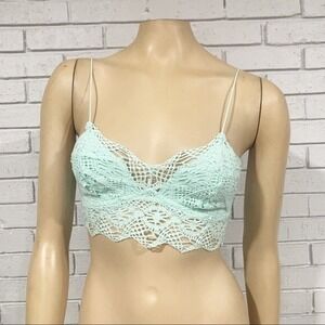 Mint Green Crochet Lace Bralette Adjustable Straps Smocked Back Crop Top Boho